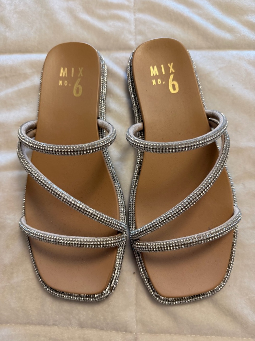 Mix No. 6 Silver Crystal-Strap Slide Sandals